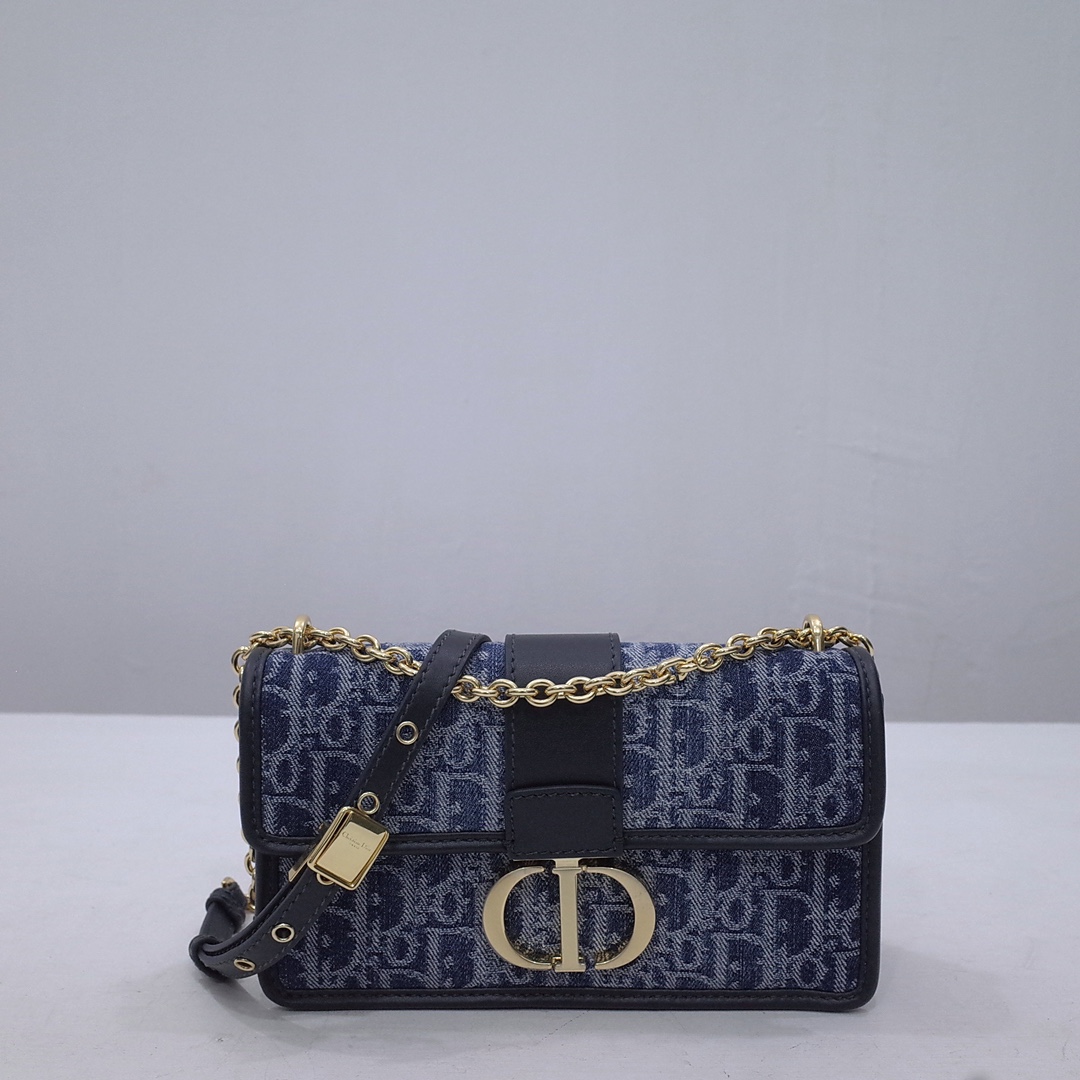 30 Montaigne East-West Bag with Chain Blue Denim Dior Oblique Jacquard and Smooth Calfskin